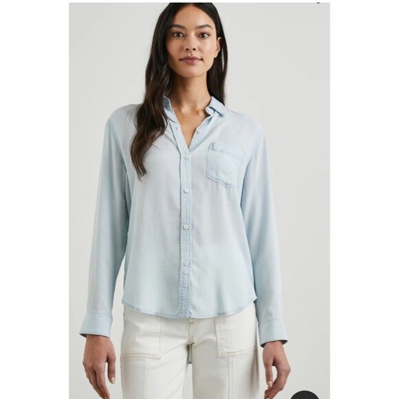 Rails Ingrid Shirt Light Vintage Wash Raw Hem Long Sleeve Button Down Sz S - Picture 1 of 10